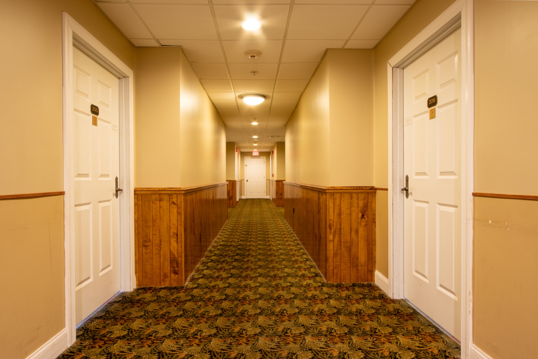 Guest room hallway at Hancock House Hotel