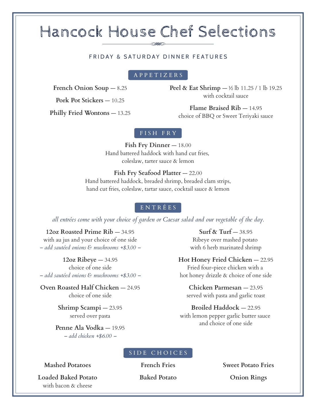 House Chef Specials menu preview